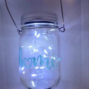 Handpainted "Home" 4" rustic farmhouse Mason jar solar LED fairy lights